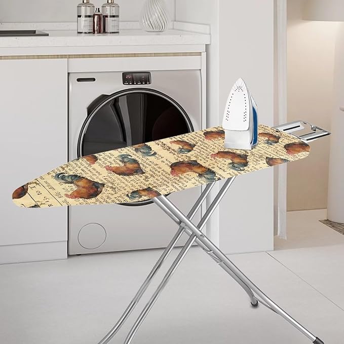 Poster Rooster Ironing Board Cover and Pad Standard Size 15 x 54 Stain Resistant Fasteners Elastic Edge Ironing Cover