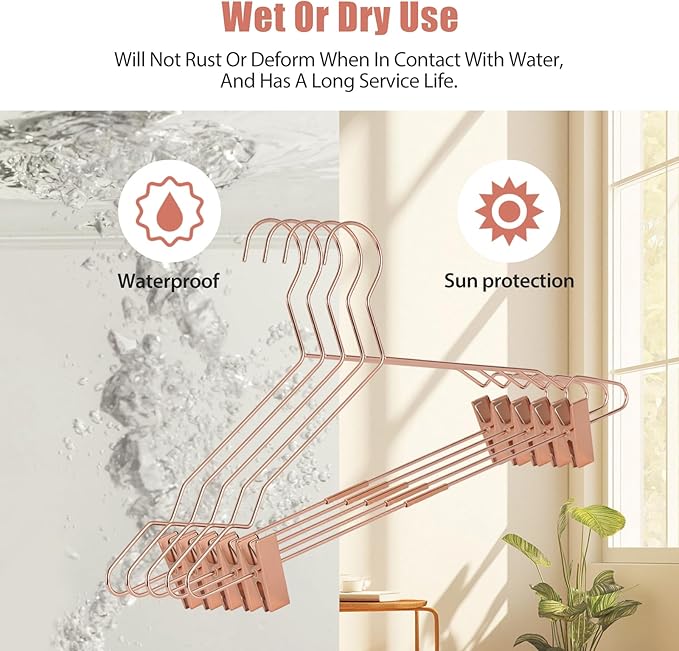 VWV Premium Hanger - 20-Pack Metal Hangers - with Adjustable Clips for Adults and Children's Clothes, Heavy Duty Hangers（Copper）