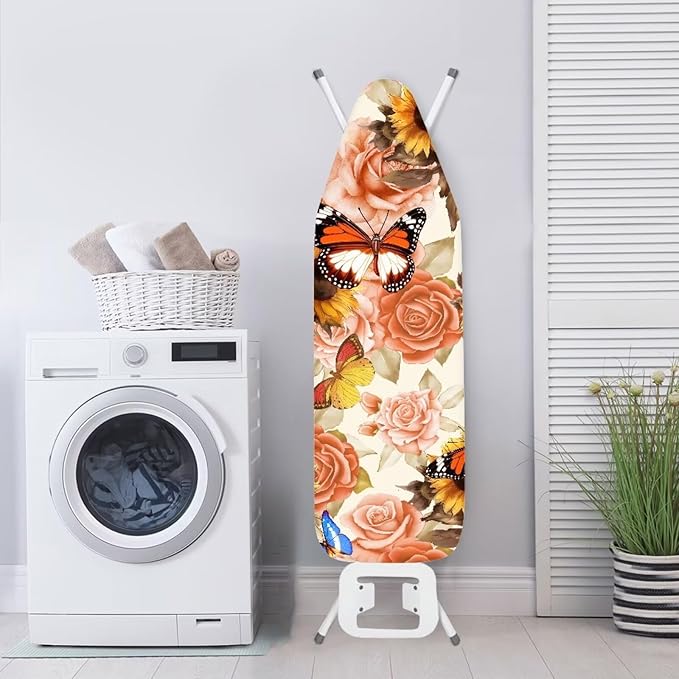 Butterfly Floral Ironing Board Cover Full Size Scorch Resistant Padding Heat Reflective Iron Board Cover Elastic Edge Scorch and Stain Resistant Thick Padding