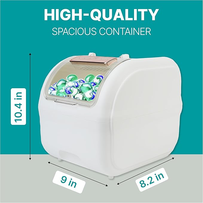 Skywin TidyFriend Laundry Pods Container with Acrylic Lift Up Lid, 9.8" x 7.3" x 6.3", Airtight Storage Keeps Pods Fresh, Laundry Detergent Container & Dishwasher Pod Holder (White)