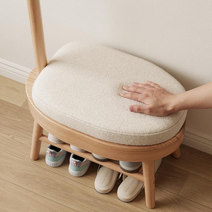 AQIMUELE Shoe Bench Entryway,Coat Rack with Shoe Storage, Coat Rack and Shoe Rack, Wooden Narrow Shoe Bench(Natural)