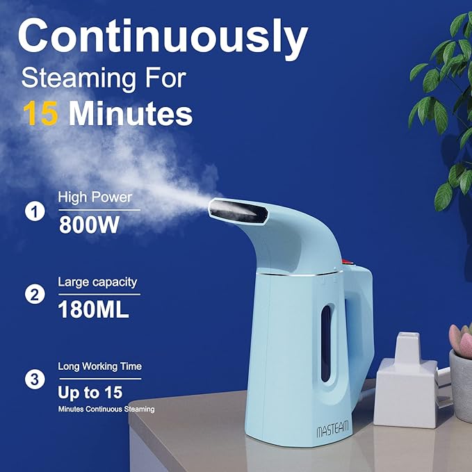 Handheld Steamer for Clothes Wrinkle Removes,Garment Steamer for Hat,1.5lbs Lightly,40s Fast Heat-up,8 FT Power Cord,800W, for Home and Travel with Automatic Shut-Off Safety Protection (blue)