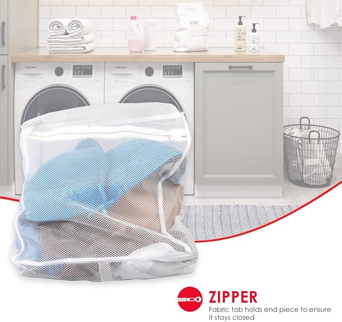 Laundry Bag For Washing Machine, (White), By Home Basics | Lingerie Mesh Laundry Bag With Zipper | Washer Bags For Laundry and Travel