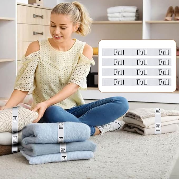 4PCS Bed Sheet Organizer Bands, Storage Labels and Sheet Keepers for Linen Closet - Elastic Bedding Straps for Foldable Bedsheet, Pillow Case, Duvet (Full)