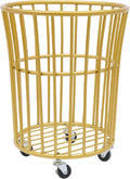 Rolling Laundry Basket Cart, Metal Laundry Hamper with Wheels, Laundry Organizer Basket Cart, Clothes Storage Organizer Hamper for Living Room,Bathroom,Closet (Gold, Round Barrel Shape)