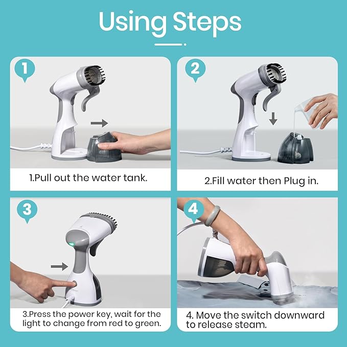 Steamer for Clothes 1500W，30S Fast Heat Plancha a Vapor Para Ropa, 260ML Water Tank Clothing Garment Fabric Iron Travel Steamer Handheld Portable for Wrinkles (White)