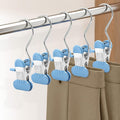 POZEAN Wider Leggings Hangers for Closet 60 Pack, Metal Pants Hangers with Clips, Non-Slip Skirt Boot Jeans Hanger, Stackable Closet Organizer Space Saving Blue