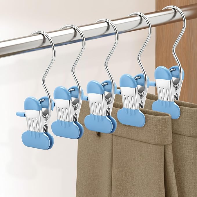 Wider Leggings Hangers for Closet 40 Pack, Metal Pants Hangers with Clips, Non-Slip Skirt Boot Jeans Hanger, Stackable Closet Organizer Space Saving Blue