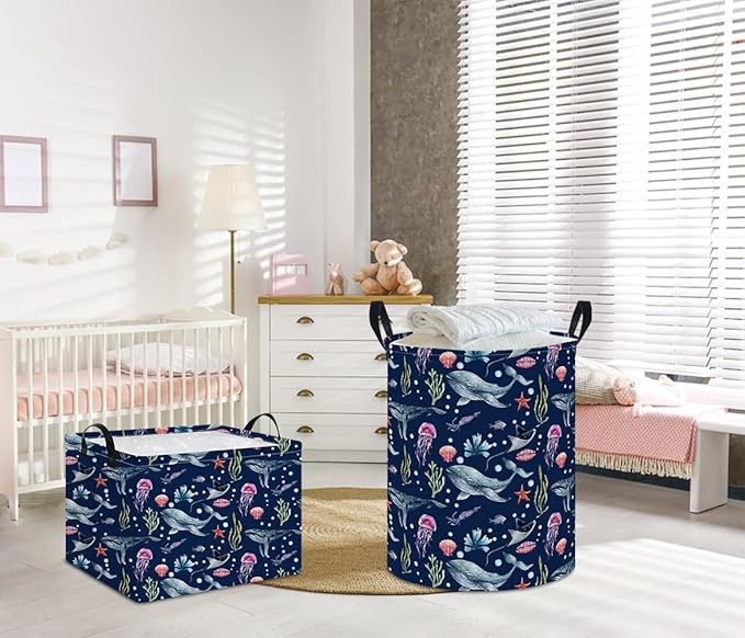 Laundry Hamper, Laundry Basket, Nursery Hamper, Waterproof Storage Bin, Clothes Organizer Basket, Room Decor(Watercolor Ocean)