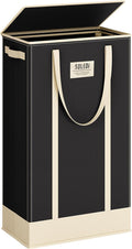 SOLEDI Slim Laundry Hamper with Lid,Collapsible Narrow Laundry Basket with Handles,Tall Skinny Dirty Clothes Hamper for for Laundry Room,Dorm,Bathroom,Bedroom,and Small Spaces, 53L Black