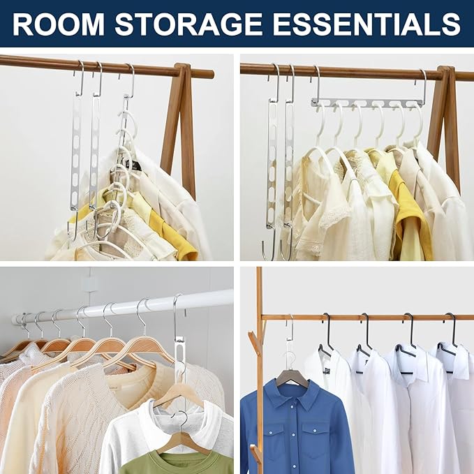 8 Pack Space Saving Metal Collapsible Hangers for Heavy Clothes, Closet Space Savers Metal Hanger Organizer for Dorm, Room Essentials Storage