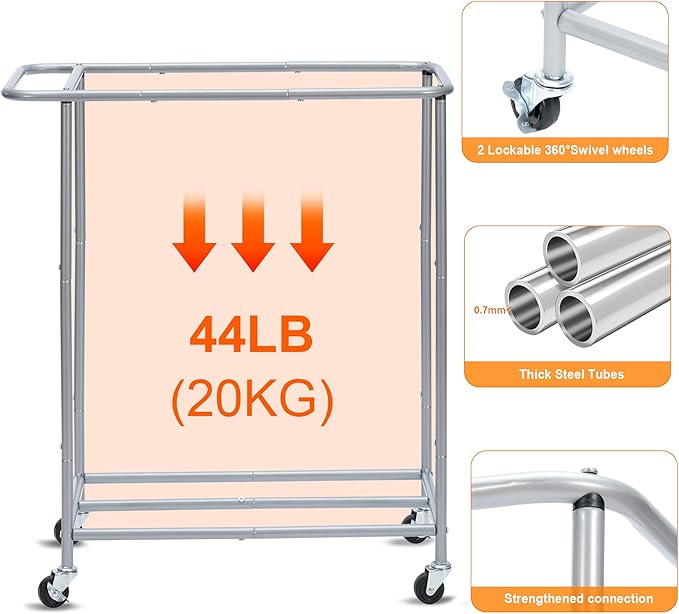 Heybly Laundry Basket, 2 x 18.5 Gal Laundry Separator Hamper with Heavy Duty Rolling Wheels, Divider Sorter with Removable Bags, Dirty Clothes Storage, 29.1 x 15.4 x 33.1 Inches HLH021P02