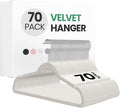 InfiniPower 70 Pack Velvet Hangers, Heavy Duty Clothes Hangers for Coat, Pants & Dress, Non-Slip Hanger Set with Shoulder Notches, 360° Swivel Hook, Space Saving Felt Hangers, White