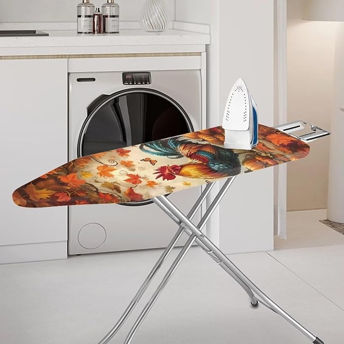 SEANATIVE Thanksgiving Day Ironing Board Cover and Pad Decor Extra Thick Covers with Elastic Edge, Stain Resistant and Durable Scorch, Chickens Pumpkins Print