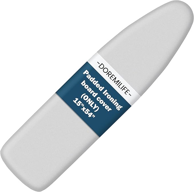 Ironing Board Cover and Pad 15x54 Standard Size,Extra Thick Cotton Iron Board Cover with Padding, Silicone Coated Scorch Resistant, Elastic Edge with Hook & Loop Strap, Heatproof Silver