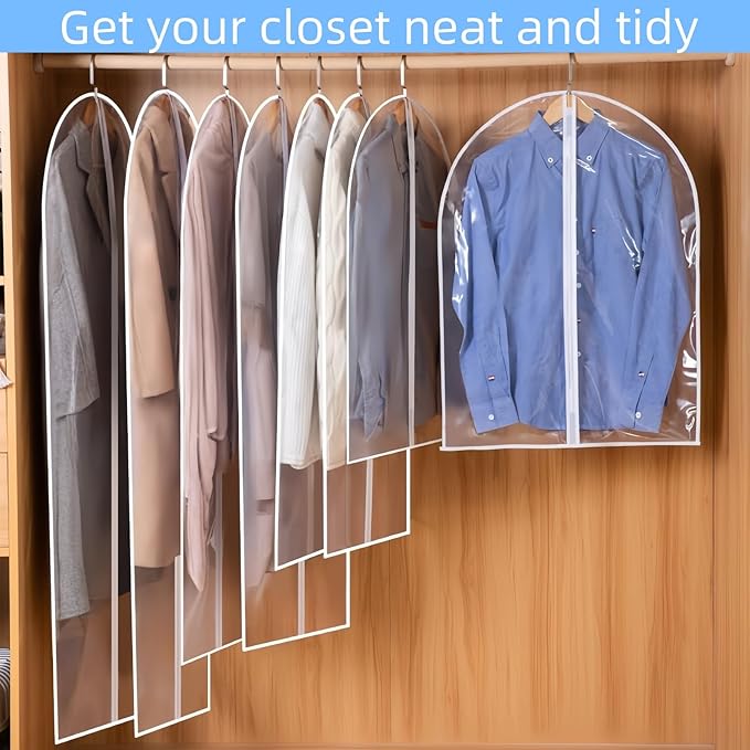 All Clear Garment Bags for Hanging Clothes,40" Dustproof Suit Bag for Closet Storage,Transparent Plastic Garment Clothes Protectors Suit Cover Bags with Zipper for Dress
