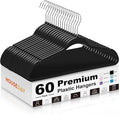 HOUSE DAY Black Plastic Hangers 60 Pack - Heavy Duty Non-Velvet Hangers with 360° Swivel Chrome Hook & Non Slip Notches - Slim Space Saving Clothes Hangers Ideal for Dresses Coats Shirts Jackets