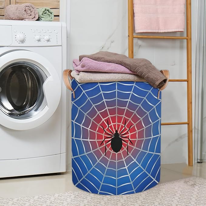 Large Laundry Basket Hamper - Blue Red Spider Web 62L Collapsible Storage Bin for Blankets,Kids Toys, Dirty Clothes, Tall Baby Nursery Hamper for Bathroom, Boys Bedroom Decor,Gift Basket