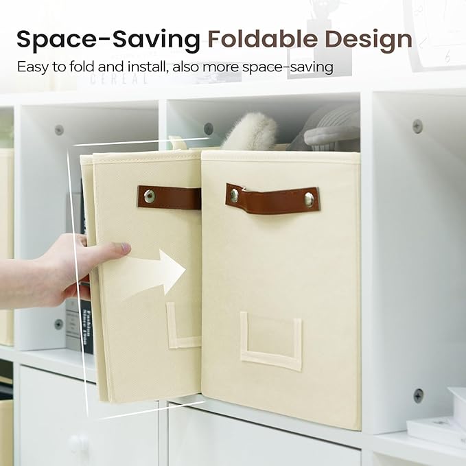 6-Pack Storage Cubes with Handles & Label Holders Basket, Closet Cube Home Organizer Bins(Beige, 10.5*10.5*11 inch)