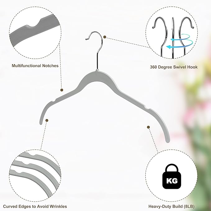 Quality Hangers Clothes Hangers 50 Pack - Non-Velvet Plastic Hangers for Clothes -Heavy Duty Coat Hanger Set -Space-Saving Closet Hangers with Chrome Swivel Hook, Non-Flocked Hangers (50, Gray)
