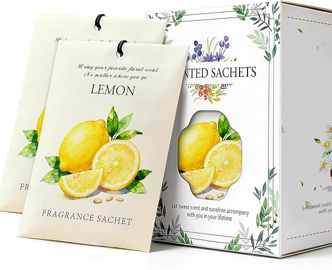 Lemon Scented Sachet Bags - 12 Pack Closet & Drawer Freshener, Long Lasting Odor Eliminator for Wardrobes, Cars & Storage, Home Fragrance Air Freshener Sachets