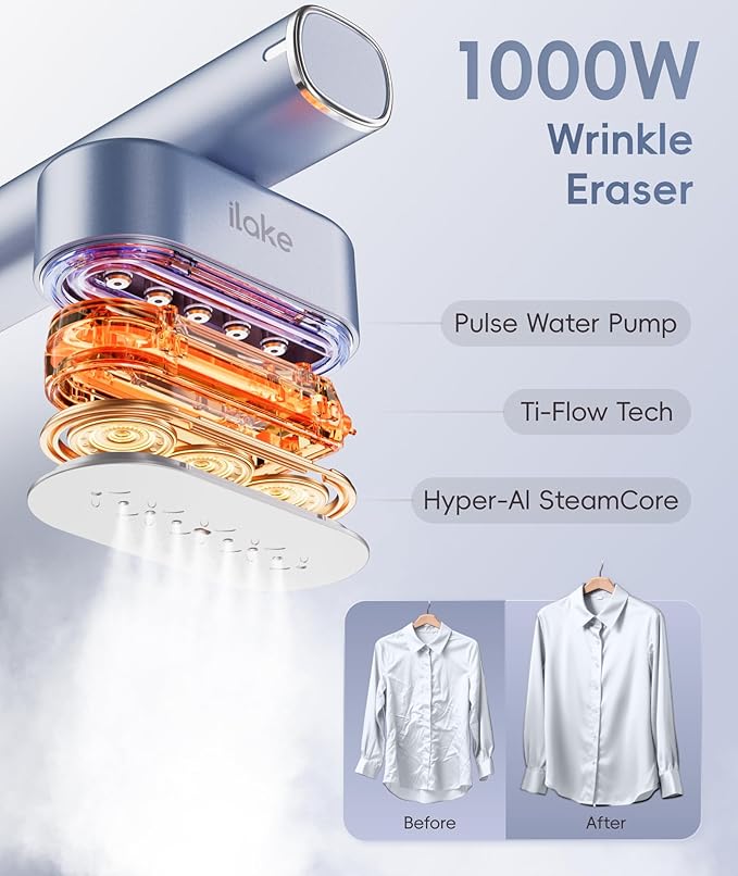 Steamer for Clothes, 1000W Portable Garment Steamer Travel Size, 100-240V Dual Voltage, 120ml Tank Handheld Steam & Iron 2 in 1, for Home, Business, Global & Europe Traveling, Silver