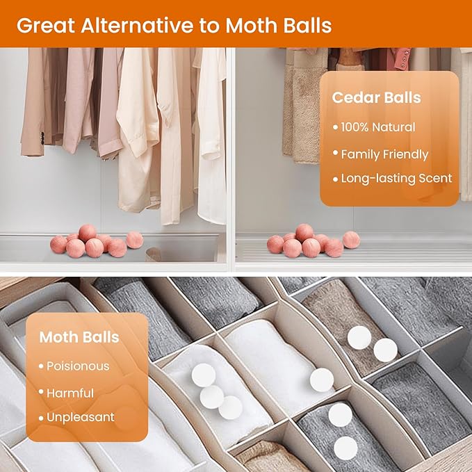 Homode Cedar Blocks for Clothes Storage, 100 Pcs Cedar Balls for Closets and Drawers, Natural Fresh Cedarwood Chips Closet Freshener
