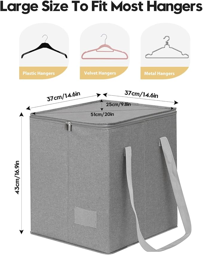 Qozary Clothes Hanger Organizer Bag-Rigid Hanger Storage Containers with Lid for Dustproof, Large Sturdy Hanger Caddy Organizer Box with Handle