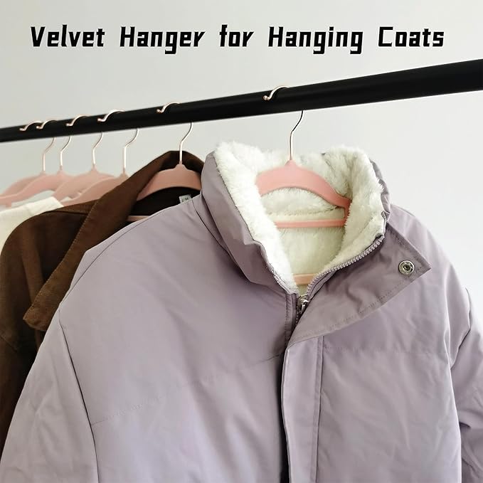 Pink Velvet Hangers 50 Pack - Rose Gold Hook, Space Saving Non-Slip Clothes Hangers, 16.5 Inch with Tie Bar for Coats,Sweater,Jackets,Dresses, Shirts, Suits & T-Shirts