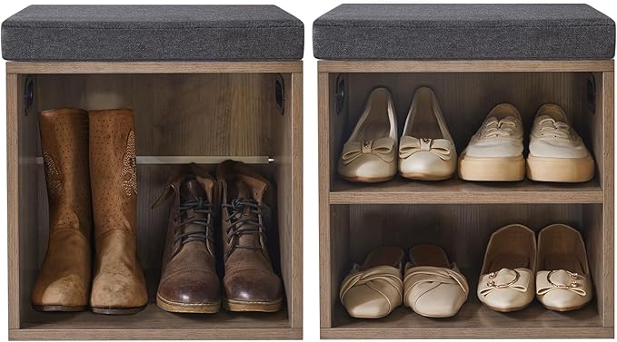YMYNY Small Shoe Storage Bench with Cushion, 2 Tier Entryway Bench with Shoe Storage, Shoe Rack Bench for Entryway, Living Room, Hallway, Closet, Bedroom, 15.4L*11W*16.54H, Silver Gray UHBD028Y