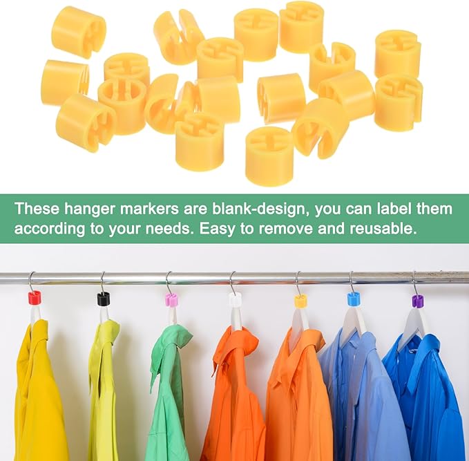 100-Pack Clothes Hanger Markers Blank, Plastic Garment Color Coded Size Clips Fit 3.5mm Rod for Clothing/Wire Hangers, Colored Coding Marker [Yellow]