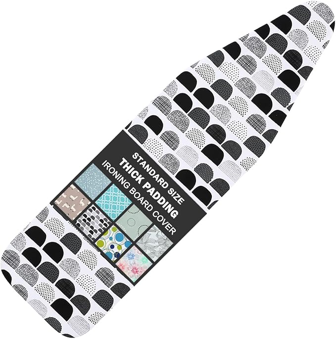 Ironing Board Cover and Pad Standard Size 15" x 54",3 Pairs of Hook and Loop Fastener Straps,Elastic Edges,Cotton Iron Board Cover with Scorch Resistant Thick Padding(Semi-Circle)