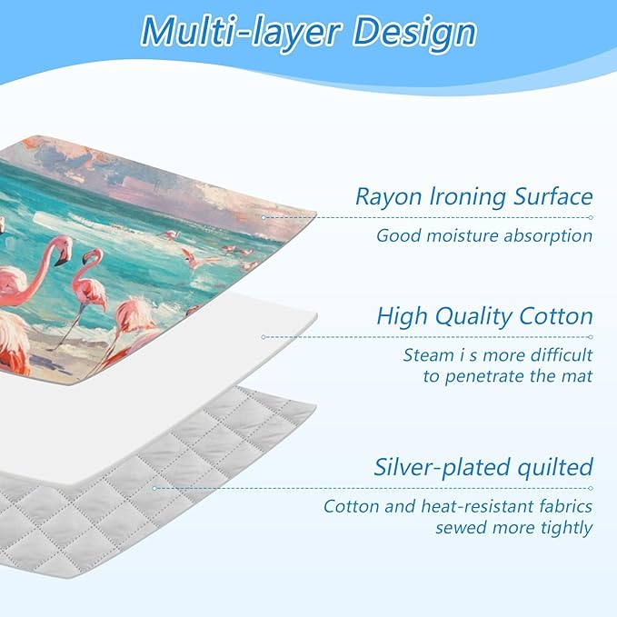Ironing Mat &Pad Magnetic Heat Resistant Pads Portable Travel Ironing Blanket Ironing Board Covers 27.6x47.2Inches Pink Flamingo and Coastline27