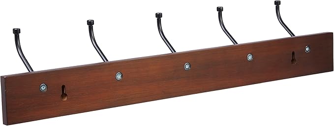 Amazon Basics Rectangular Farmhouse Wall-Mounted Coat Rack for Entryway and Bedroom, Storage Organizer, 5 Double Hooks, Light Walnut | Farmhouse, Rectangular
