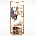Giantex Corner Hall Tree with Shoe Bench, 4-Tier Freestanding Coat Rack with Hooks & 2-Tier Metal Wire Shoe Rack, Modern Corner Storage Organizer for Entryway, Hallway, Bedroom