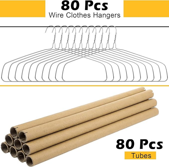80 Sets Dry Cleaner Hangers 18 Inch Drapery Hanger and Tubes with Strong 10.5 Gauge Wire for Heavy Items