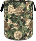 Retro Camo Rose Flower Laundry Basket,Dirty Clothes Hamper,Camouflage Floral Storage Bin Gifts,Foldable Waterproof Oxford Cloth Baskets for Bathroom,Bedroom,Home Decoration(19.7" x 15.8")