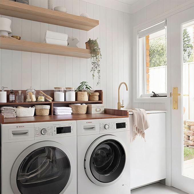 2-Tier Washer Dryer Countertop, 54" W x 27.5" D Laundry Countertop Cover with Non-Slip Pad,Large Space Laundry Topper for Laundry Room Organization (Brown)