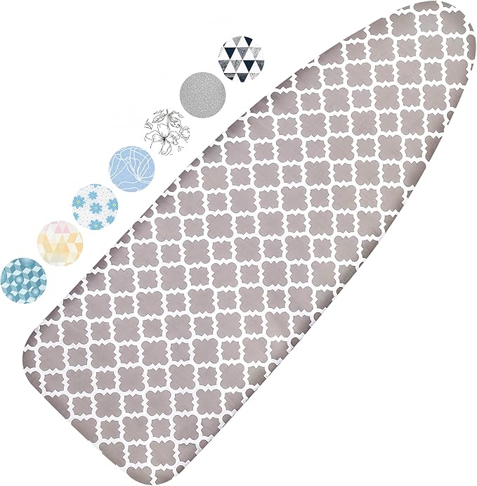 Ironing Board Cover and Pad, 18x49 Extra Wide Thick Iron Padding, Scorch & Stain Resistant Ironing board cover, Heavy Duty Iron Board Padded with Adjustable Fasteners Durable Elastic Edge, Quatrefoil