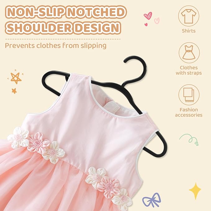 60 Pack Black Baby Hangers 12.91 Inch - Kids Clothes Hangers Non-Slip for Infant & Child, Durable Plastic Children's Hangers for Closet, Pants, Coats, Skirts