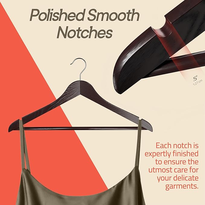 Cherry Wooden Hangers 80 Pack – Heavy-Duty with 360° Swivel Hook, Non-Slip, Pants Bar & Shoulder Grooves - Wooden Hangers for Suits, Jackets, Dresses & Camisoles, Space-Saving and Smooth Finish