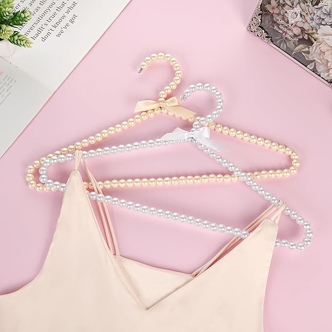 Concepts Premium Heavy Duty Pearl Hangers with Ribbon Trim for Wedding and Engagement Gowns - Slim Design Also Can Be Used for Suits and Shirts (Champagne 5 Pack)