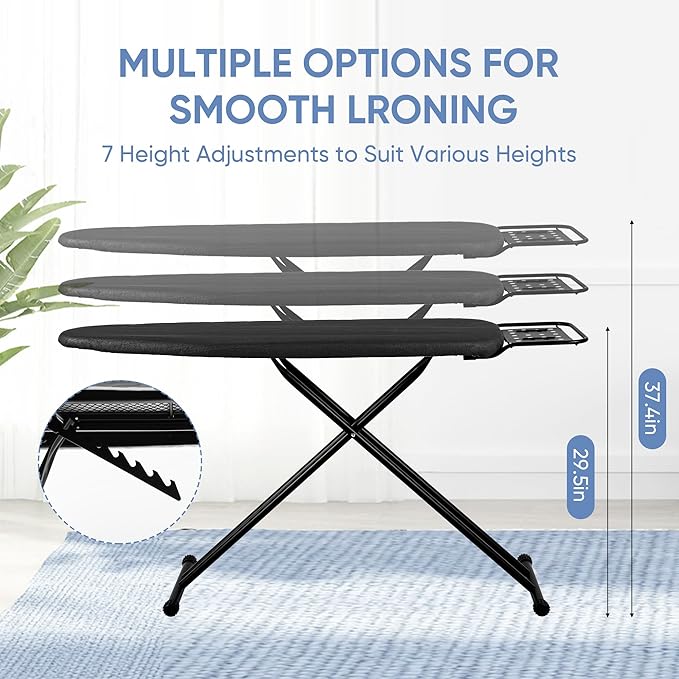 Full Size Ironing Board 15" X 47" with Heat Resistant Cover and Thicken Felt Pad, Safety Iron Rest, Heavy Duty,Anti-Skid Feet, Height Adjustable