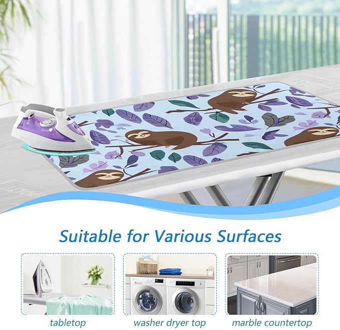 Ironing Mat Pad for Table Portable Travel Iron Blanket Ironing Board Covers Pressing Mat Heat Press Pads 27.6x47.2 Inches Cartoon Sloths Branch Purple60