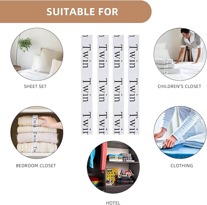 4PCS Bed Sheet Organizer Bands, Storage Labels and Sheet Keepers for Linen Closet - Elastic Bedding Straps for Foldable Bed Sheet, Pillow Case, Duvet (Twin)