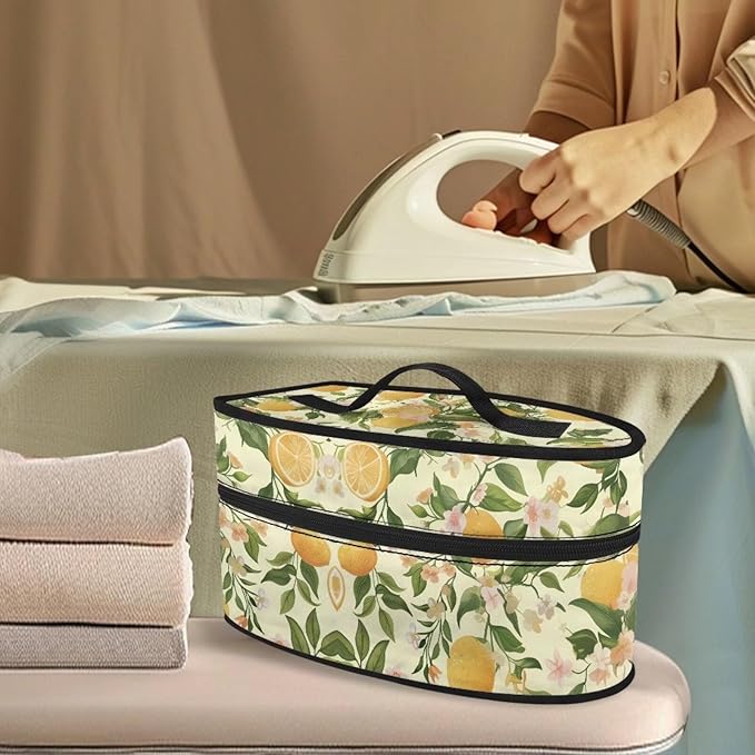 Lemon Leaves Iron Carrying Storage Bag Iron Portable Bags for Travel Universal for Most Iron Iron Protective Cover with Zipper Closure,Dustproof & Easy to Carry