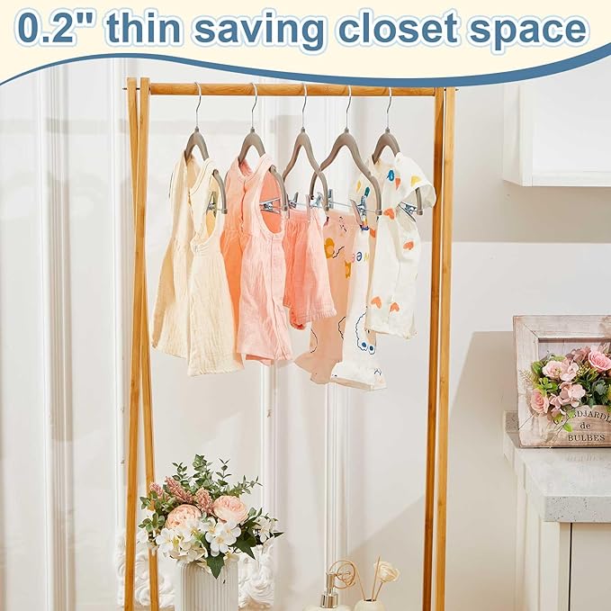 Vesici 14 Inch Extra Large Kids Velvet Hangers with Movable Clips 15 Pack, Non Slip Felt Clothes Hangers for Kids and Preteens, Heavy Duty and Space Saving for Pants, Skirts, Coat, Gray