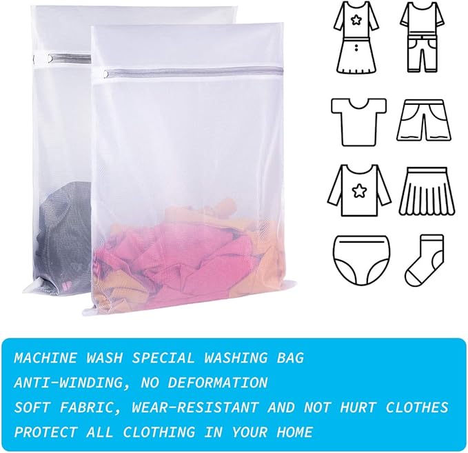 Laundry Mesh Bag-Heavy Duty Fine Mesh Wash Bag for Washing Machine-Supper Zipper Net Laundry Bag for Travel,Lingerie,Sweater,Garment,Undergarment （1M+2L）