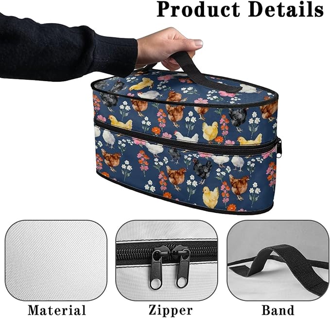 Chicken Rooster Floral Portable Iron Storage Bag Dustproof Bags for Travel Mini Steam Irons Universal for Most Iron Home Decoration Easy to Carry (Bag Only)