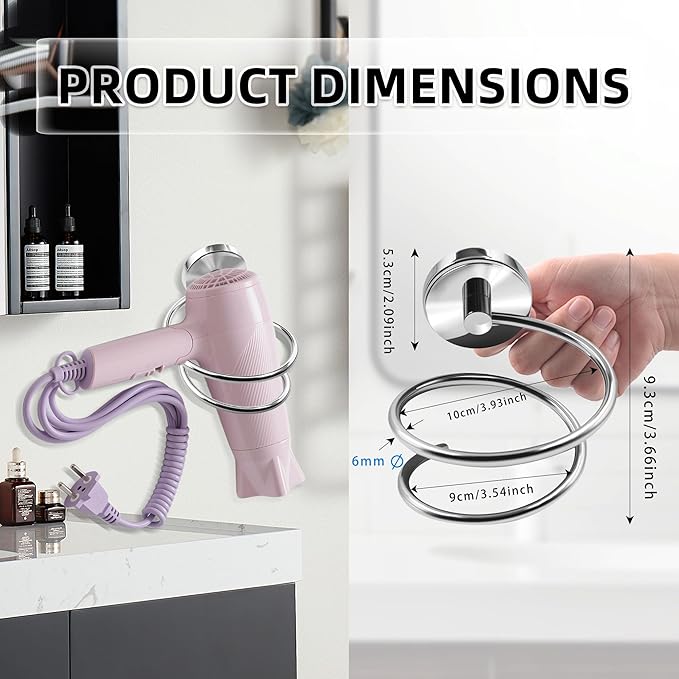 Bathroom Hair Dryer Holder Hair Care Tools Holder Wall Mount Chrome Finished Stainless Steel